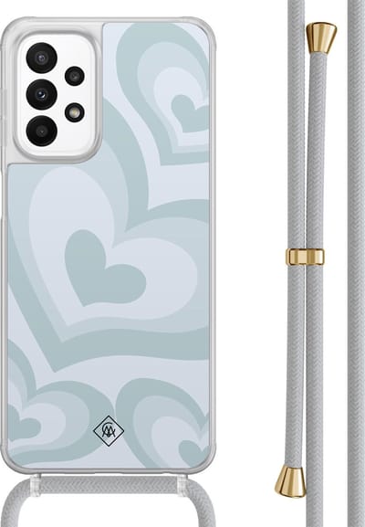 Casimoda® hoesje met grijs koord - Geschikt voor Samsung A23 - Hart Swirl Blauw - Afneembaar koord - TPU/acryl - Blauw