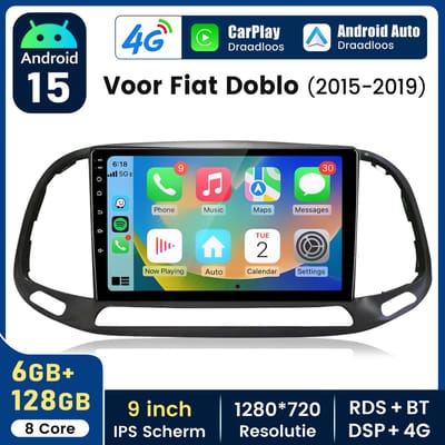 Junsun 6+128GB Octa-Core autoradio Geschikt voor Fiat Doblo 2015-2019 Android 15 Navi GPS/ WIFI/ Carplay/ BT RDS/ HIF/I 4G/ BT/ Andriod Auto/ DSP/ SWC-Plug & Play