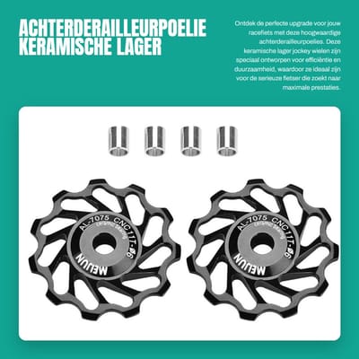 Dailygoods - Achterderailleurpoelie - Keramische lager - Voor racefietsen - 1 paar - Jockey wiel katrol - Inclusief installatiegat adapter - Fietsen