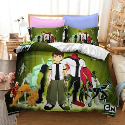 Ben Alien Force Dekbedovertrek met Kussensloop 3D Cartoon Print Decoratie Comfort Pakket Tieners & Kinderen Zacht en Ademend Beddengoed 135x200cm