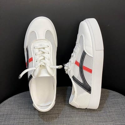 Mesh Kleine Witte Schoenen Dames Nieuw Zomer Veelzijdig Ademend Ins Trendy Schoenen Sport Dun Board Schoenen Dames Leer Oppervlak 40 black
