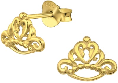 Joy|S - Zilveren kroontje oorbellen - 9 x 7 mm - gold plated