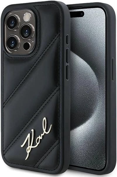 Karl Lagerfeld Diagonal Quilted Script case for iPhone 14 Pro - black