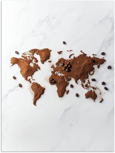 Poster 120x160 cm - Wereldkaart - Koffie - Marmer - Posters - Kamer decoratie - Wanddecoratie woonkamer - Muurdecoratie slaapkamer XXL