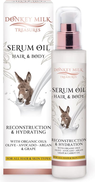 Serum Oil Hair & Body 100ml – Luxe Hydraterend Serum met Biologische Oliën & Grieks Ezelinnenmelk voor Stralend Haar & Zijdezachte Huid