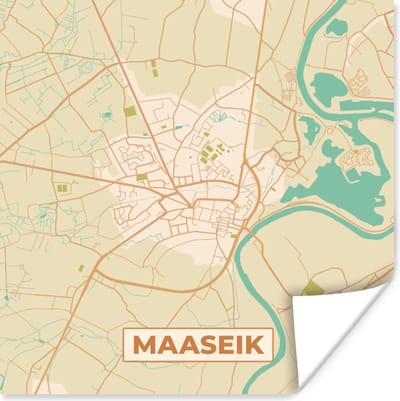 Poster Plattegrond - Kaart - Stadskaart - Maaseik - België - 100x100 cm XXL