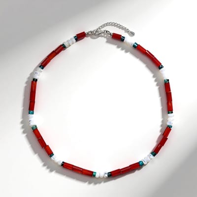 Cavill - Zilveren Ketting - 925 Sterling Zilver Gerhodineerd - 65 ct Carneool & 11 ct Turkoois - Verstelbaar & Elegant - Handgemaakte Dames Sieraden