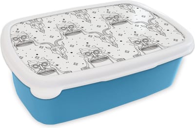 Broodtrommel Blauw - Lunchbox - Brooddoos - Masker - Lijn - Patronen - Tribal - 18x12x6 cm - Kinderen - Jongen