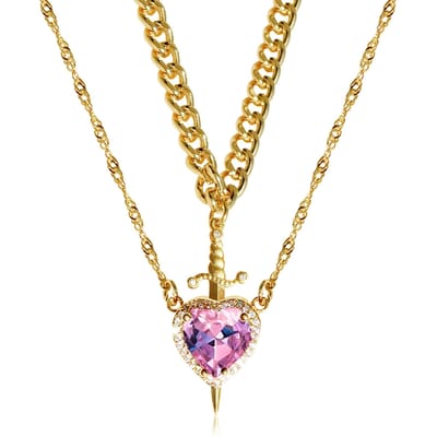Hart en Zwaard Ketting Koppel Kettingen Zirconium Kristal Ring Armband Ketting Sieraden Set Voor Romantische Valentijnsdag Cadeaus