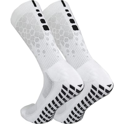 Chaussettes de football antidérapantes pour hommes et femmes, chaussettes de sport respirantes avec pinces pour le Yoga et le Football blanc