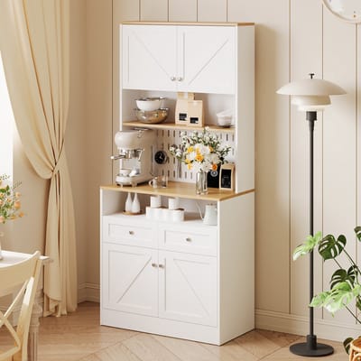 Sweiko Dressoir - Keukenkast - 2 lades - 4 deuren - Opbergplanken - Wit + Natuurlijke