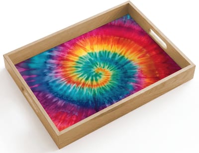 Dienblad hout 40x30 cm - Schootdienblad - Regenboogkleuren - Tie dye - - Borrelplank rechthoek - Plateau dienbladen