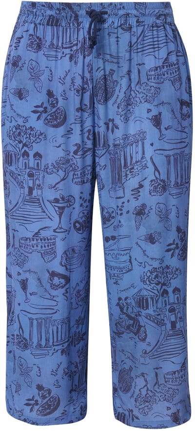 Ulla Popken - Dames - Culotte Rose knielang wijde pijp elastische tailleband - Atlantisch blauw - Maat 42+