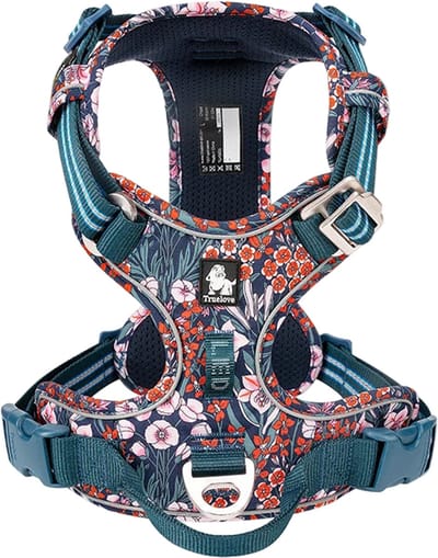 Truelove - Hondentuigje - Hondenharnas - Blauw Bloemenpatroon - Reflecterend - Anti-Trek - Kleine Honden - Collectie 2025 - Navy - S