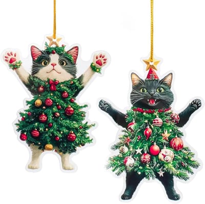 Leuke kattenboom 2D-ornamenten, acryldecoraties voor kerstversiering en cadeau voor huisdiereigenaren, ideaal voor kattenliefhebbers.