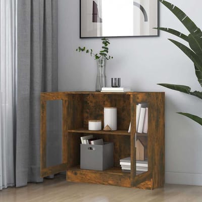 vidaXL - Vitrinekast - 82,5x30,5x80 - cm - bewerkt - hout - gerookt - eikenkleurig