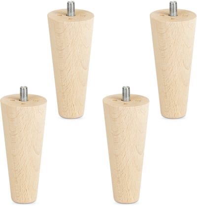 Set van 4 meubelpoten ruw beuken H 100 mm / conisch Ø 45/25 mm met stelschroef M8 van Sotech