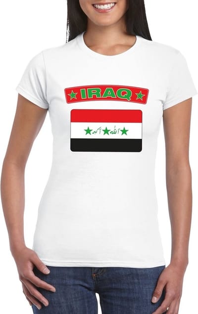Vlag Irak t-shirt - wit - met vlag van het land print - voor dames - korte mouwen - supporters S