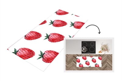 Keukenloper - Loper keuken - Aardbei - Aquarel - Wit - 120x50 cm - Keukenloper vinyl