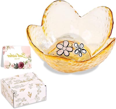 Sierlijke Gele Bloem Ring Dish - Glazen Sieraden Tray voor Kleine Spullen, Schattige Decoratie voor Slaapkamer en Badkamer, Perfect als Cadeau voor Verlovingen en Bruiloften