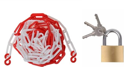 Proplus Afzetketting met 2x hangsloten van 40 mm - rood/wit - 5 meter - kunststof - afzetting