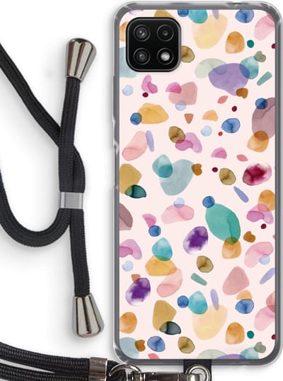 Case Company® - Hoesje met koord geschikt voor Samsung Galaxy A22 5G hoesje met Koord - Terrazzo Memphis - Telefoonhoesje met Zwart Koord - Bescherming aan alle Kanten en Over de Schermrand