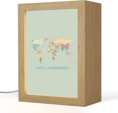 Tafellamp 15x20 cm - LED lamp - Wereldkaart - Realistisch - Kaart - Decoratieve tafellampen - Dimbaar - Tafellampje slaapkamer - Woonkamer binnen