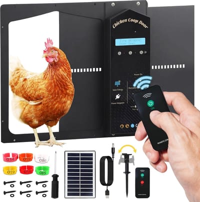 LotaHome - Luxe Automatische Kippendeur - Met Zonnepaneel - Automatische Kippenleuk - Kippenhokdeur - Kippenluik op Zonne-energie - Chickenguard - Timerfunctie & Lichtsensor - Voor alle Dieren - Inclusief 10 Kippenpootringen en Bevestigingsmateriaal