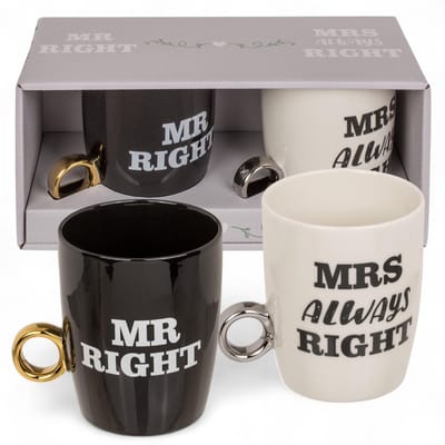 Dailygoods- Mok set van 2 - New Bone China - 370 ml - Ringgreep - Cadeau-idee voor koppels - Humoristische spreuken - Koffiekopjes