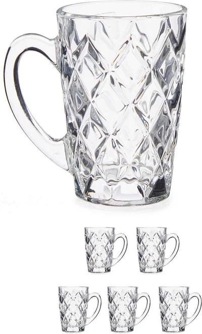 Vivalto luxe Espresso koffieglazen - Set van 6x stuks - 110 ml - met oor - Type Diamant - Transparant - stevig kwaliteitsglas