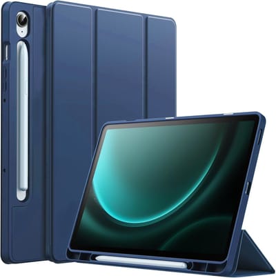 Casemania Hoes Geschikt voor Samsung Galaxy Tab S10 FE Plus - Donker Blauw - Tri Fold Tablet Hoesje - Smart Cover Case
