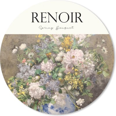 Muismat rond 20x20 cm - Mousepad Bloemen - Renoir - Boeket - Kunst - Ronde muismatten