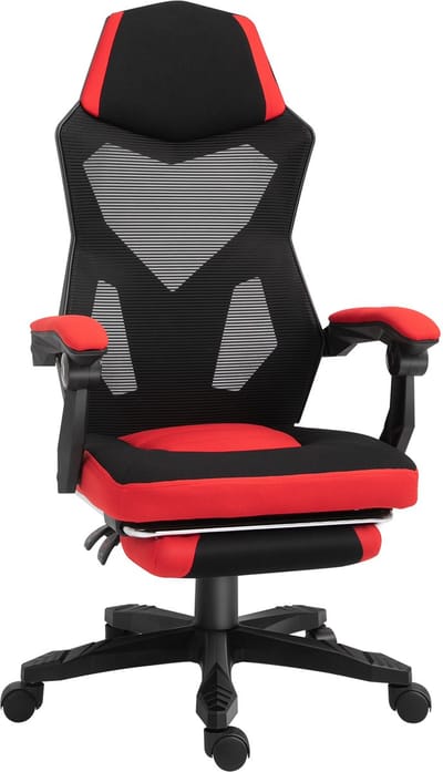 Gamingstoel - Ergonomisch Met Voetsteun - Draaibaar En In Hoogte Verstelbaar - Stof - Zwart/Rood