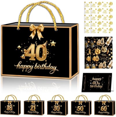 Dailygoods- Inpakpapier Set - Zwart/Gouden Verjaardag - Geschenktas - Wenskaart - Decoratief Weefsel - Satijnen Lint - Cadeauverpakking