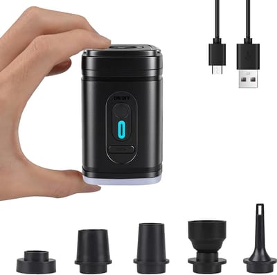 SnelShoppen - Draagbare Elektrische Luchtpomp Mini met 5 Opzetstukken, Oplaadbare 2400 mAh Batterij, Ideaal voor Luchtbedden, Zwemringen, Kamperen en