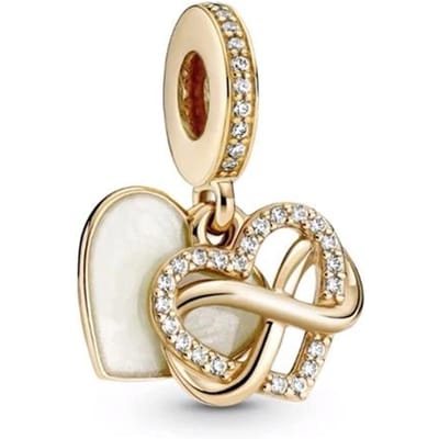 18K Goud Verguld Koper Oneindige Liefde Bedel Past op Originele Armband Bedeltje Moeder Hart Bloem Kralen Valentijnsdag beige