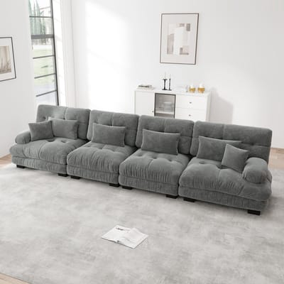 MODFU Modulaire Bank - Diepe Zitting - Ronde Armleuningen - Vintage - Chenille - Grijs