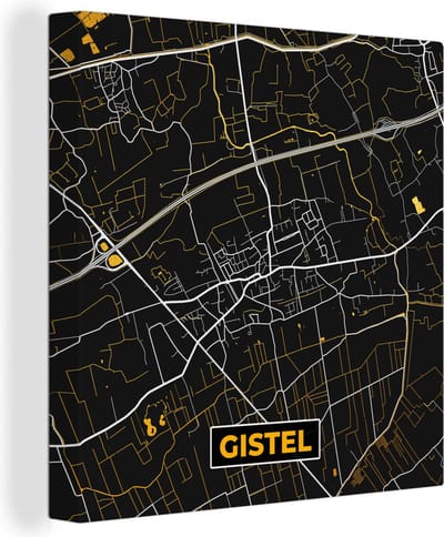 Canvas Schilderij Gistel - Goud - Kaart - Plattegrond - Stadskaart - 20x20 cm - Wanddecoratie