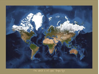 Wereldkaart 40x30 cm - Aluminium - Voelbaar 3D Reliëf - Groen - World map - World at your Fingertips - Vintage - Retro - Muurdecoratie - Wanddecoratie