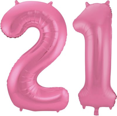 Folat Verjaardag Leeftijd folieballon - 21 jaar - roze - 86 cm - cijferballon groot