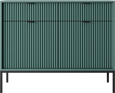 Selsey Vellore - tweedeurs ladekast 104 cm - groen met geribbelde fronten, zwarte handgrepen en frame