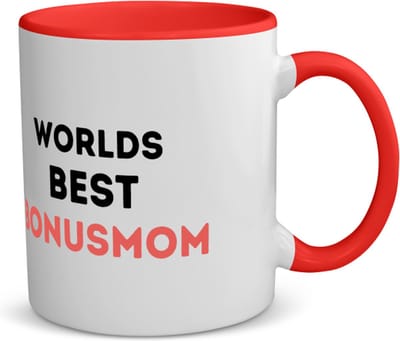 Akyol - worlds best bonusmom koffiemok - theemok - rood - Mama - de beste bonusmoeder - moeder cadeautjes - moederdag - verjaardagscadeau - verjaardag - cadeau - geschenk - kado - gift - moeder artikelen - 350 ML inhoud