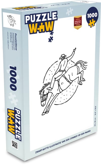 Puzzel Zwart-witte illustratie van een cowboy op een paard - Legpuzzel - Puzzel 1000 stukjes volwassenen