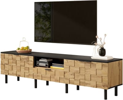 TV-Meubel - 150 cm - Met 2 Deuren En Lade En Open Vak - Houtlook - Spaanplaat Metaal - Natuur