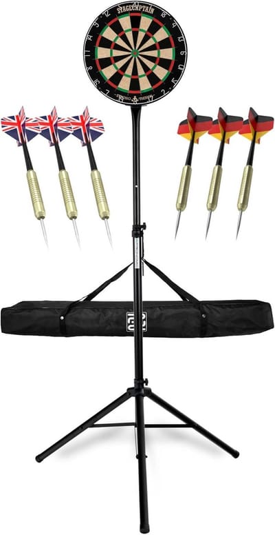 Professionele Steeldartschaal Compleet Set – Hoogteverstelbare Dartstandaard met Tess en 6 Dartpijlen