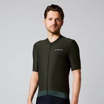 Acelera Essential Wielershirt | Fietsshirt Heren Korte Mouw | Wielrenshirt | Fietskleding | Grijs | Groen | Maat S