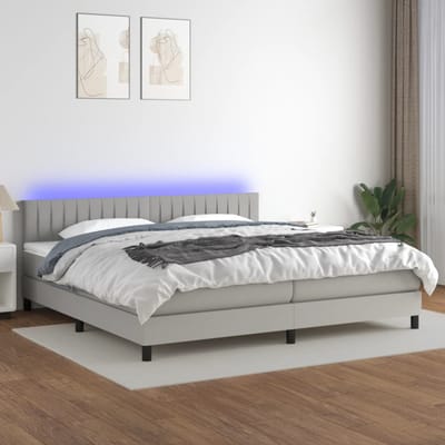 vidaXL - Boxspring - met - matras - en - LED - stof - lichtgrijs - 200x200 - cm