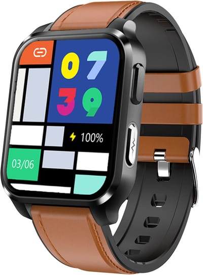 Belesy® ARTIFICIAL - Smartwatch Dames - Smartwatch Heren - Horloge - 1.70 inch – kleurenscherm – Stappenteller – Calorieën - Gezondheidsindicatoren – Je eigen foto als wijzerplaat - Leer – Bruin – Zwart - Moederdag