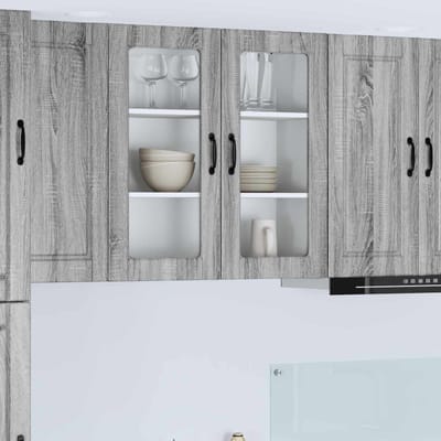 vidaXL - Wandglas - Kasten - PORTO - Grijs - Sonoma - 80 - x - 31 - x - 80 - cm - Bewerkt - hout