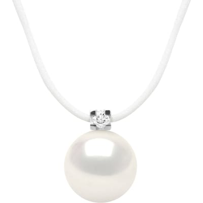 Diamond Necklace Natural 0.030 Cts en Freshwater Pearl Ronde 8-9 mm nylon Transparante Link 925